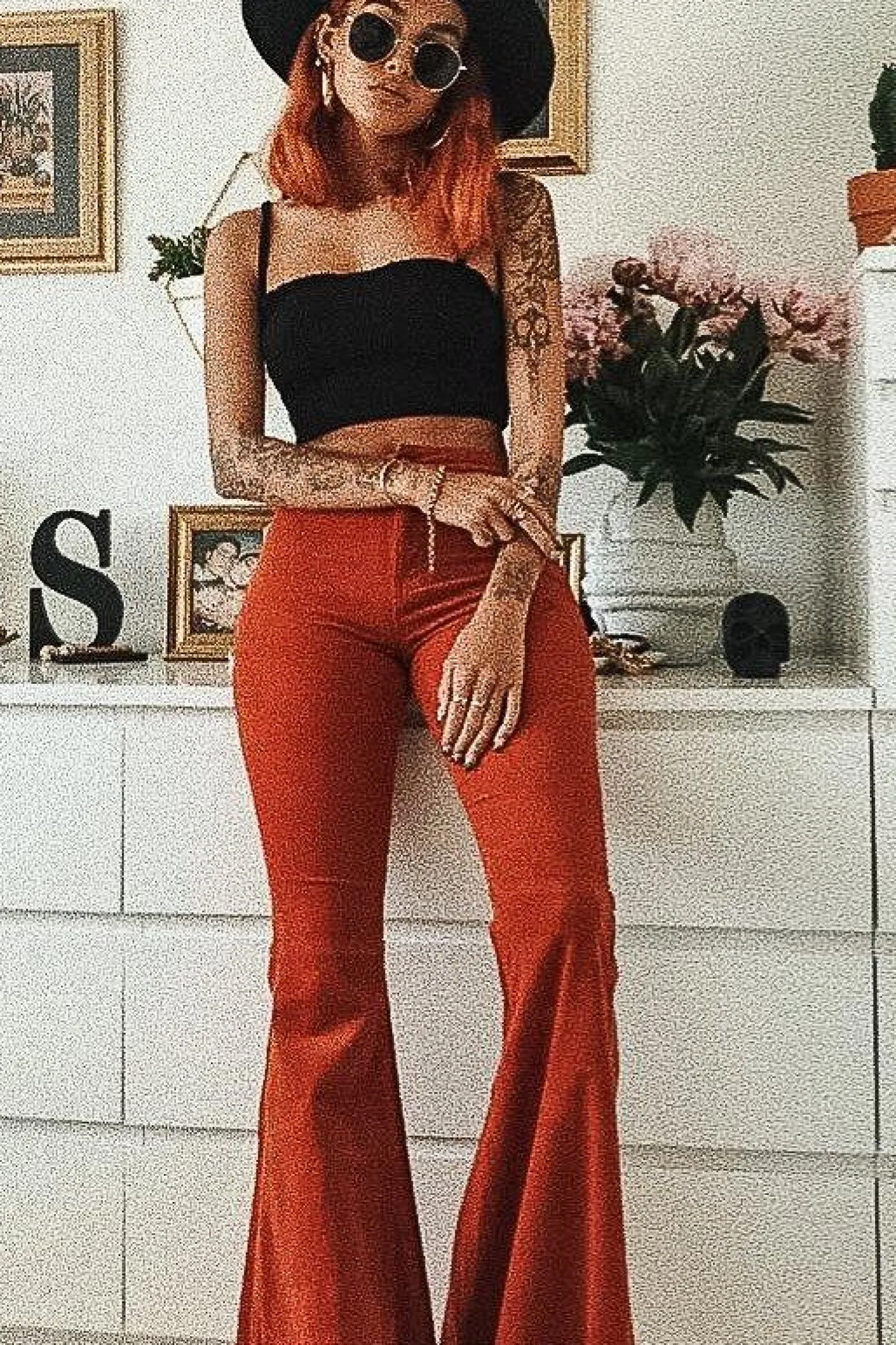 Rebellious Fashion Orange Corduroy Extreme Flared Trousers - Henna