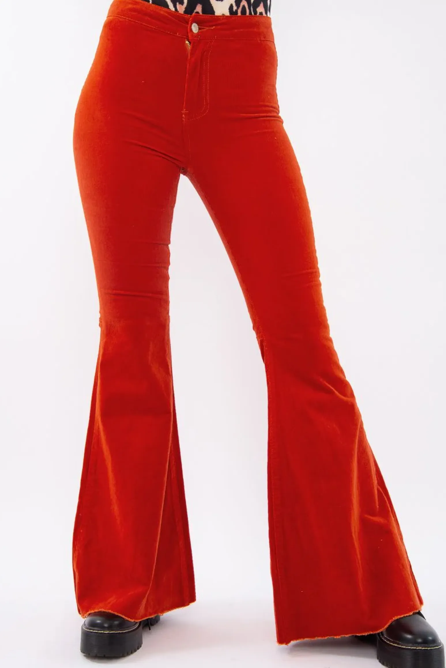 Rebellious Fashion Orange Corduroy Extreme Flared Trousers - Henna