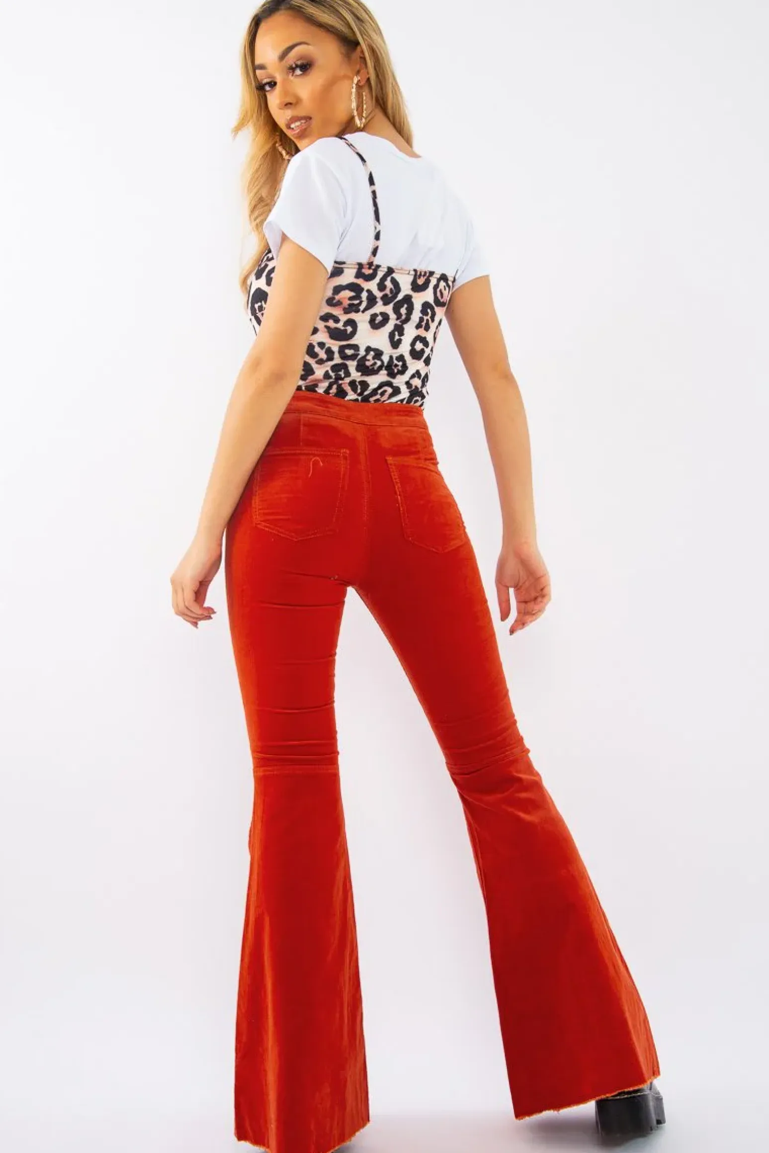 Rebellious Fashion Orange Corduroy Extreme Flared Trousers - Henna