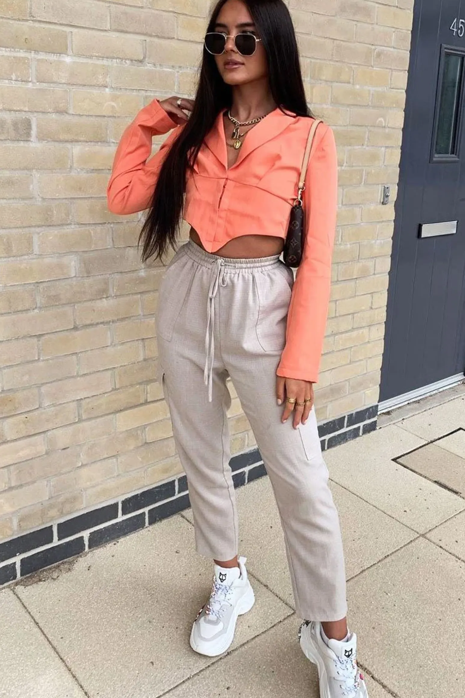 Rebellious Fashion Orange Corset Detail Plunge Blouse - Poppy
