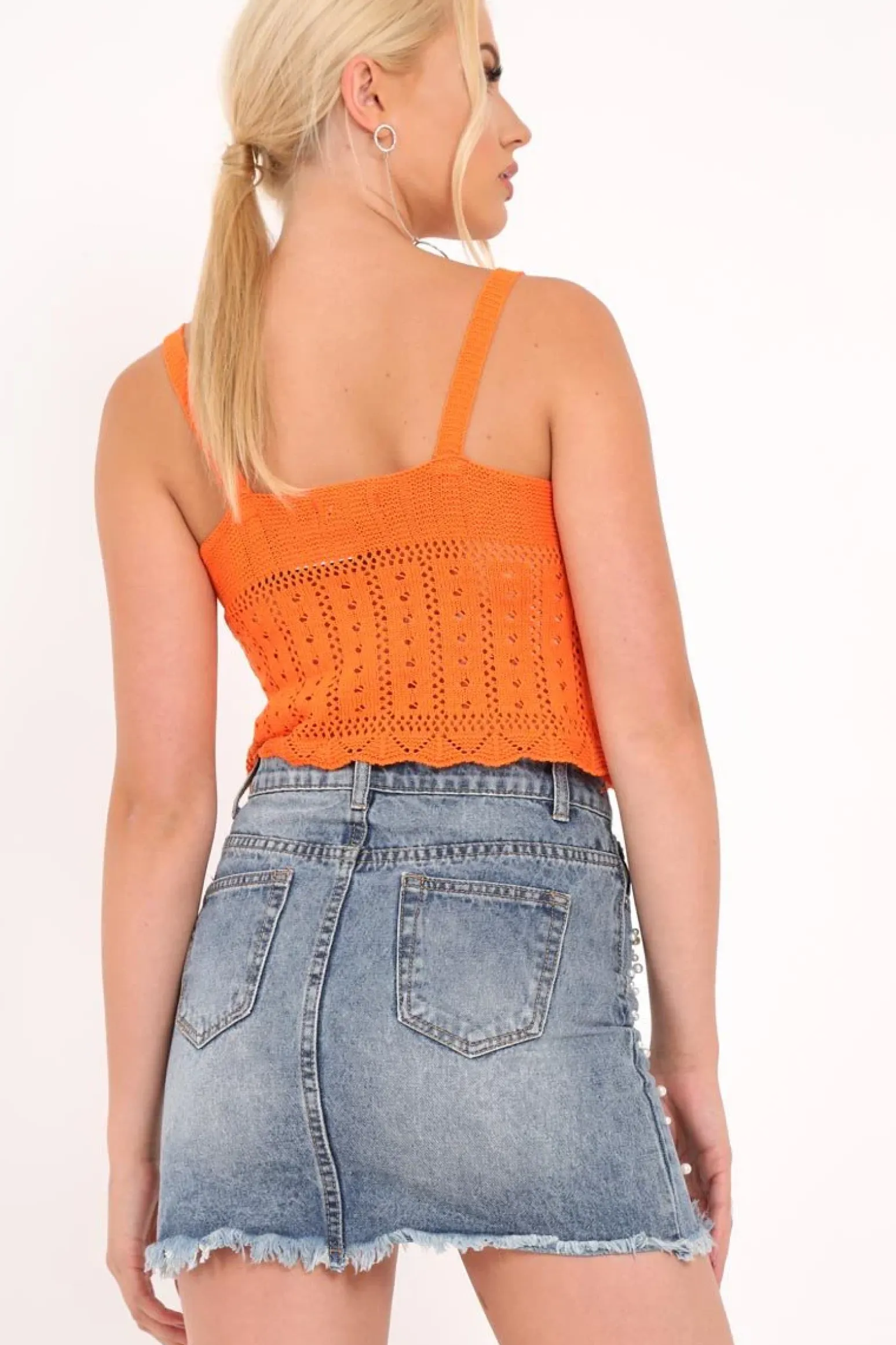 Rebellious Fashion Orange Crochet Crop Cami - Gissel
