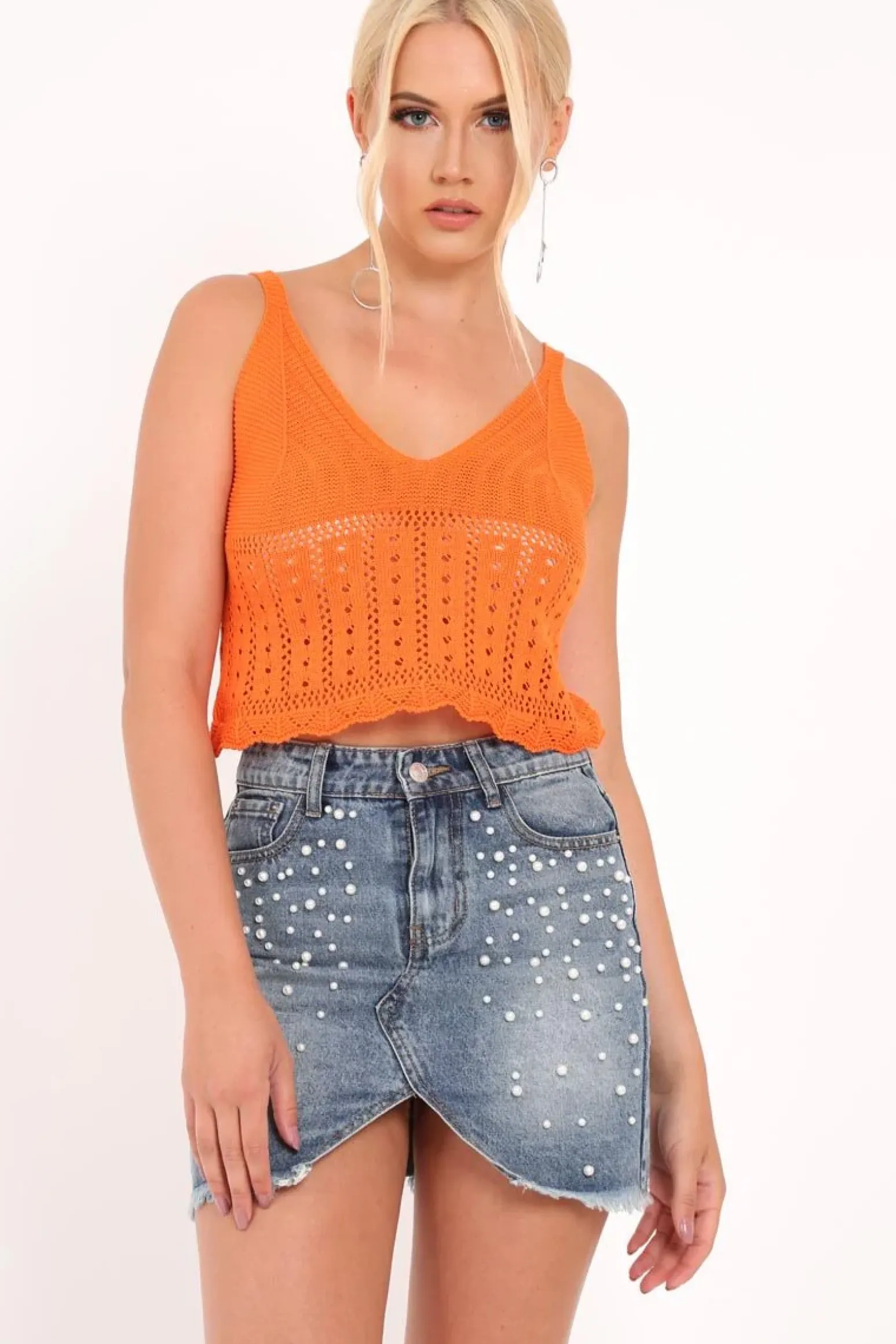 Rebellious Fashion Orange Crochet Crop Cami - Gissel