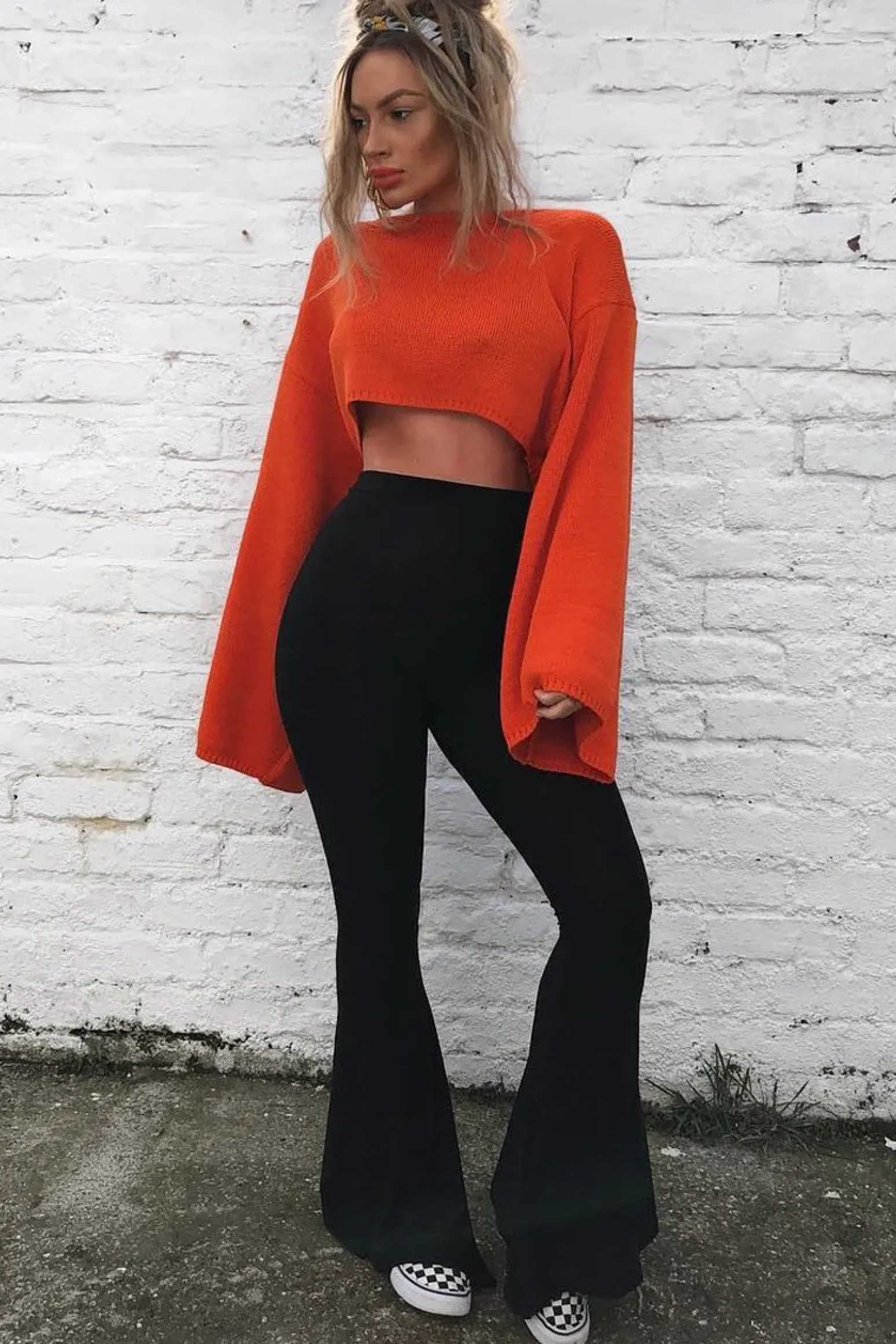 Rebellious Fashion Orange Cropped Batwing Jumper - Carmin