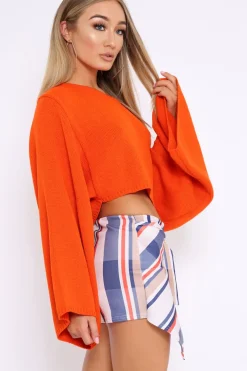 Rebellious Fashion Orange Cropped Batwing Jumper - Carmin