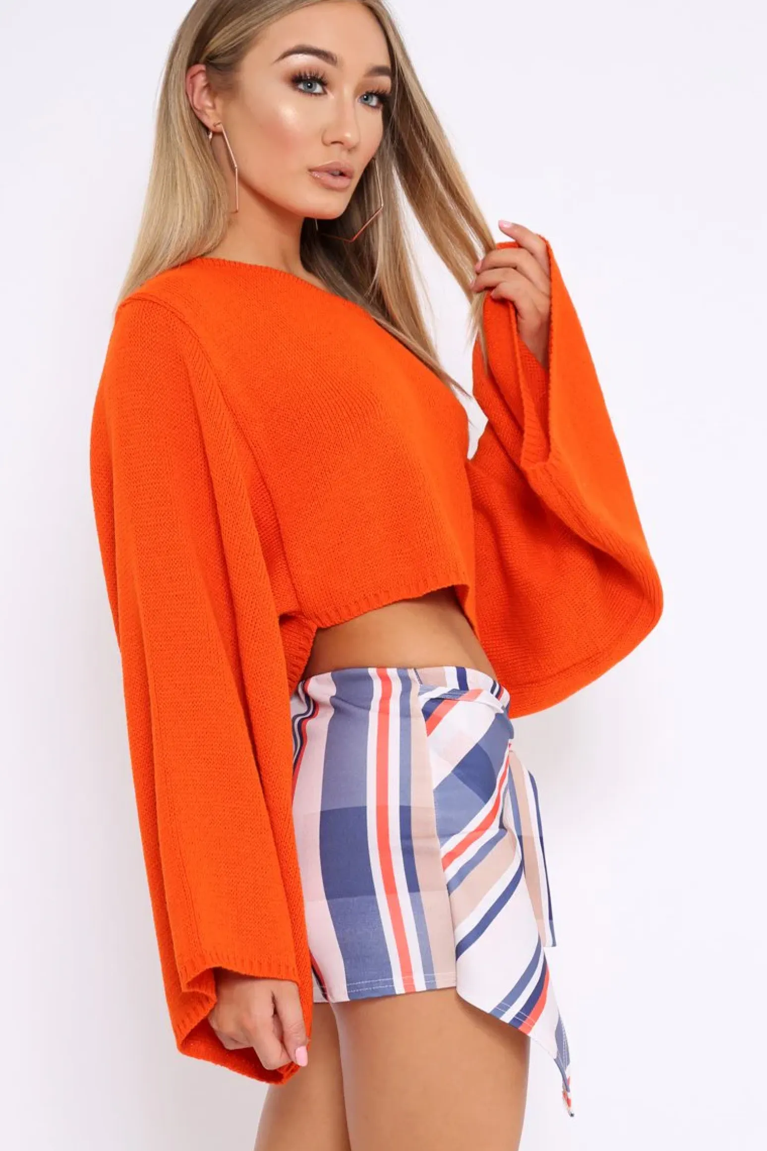 Rebellious Fashion Orange Cropped Batwing Jumper - Carmin