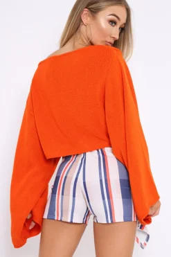 Rebellious Fashion Orange Cropped Batwing Jumper - Carmin