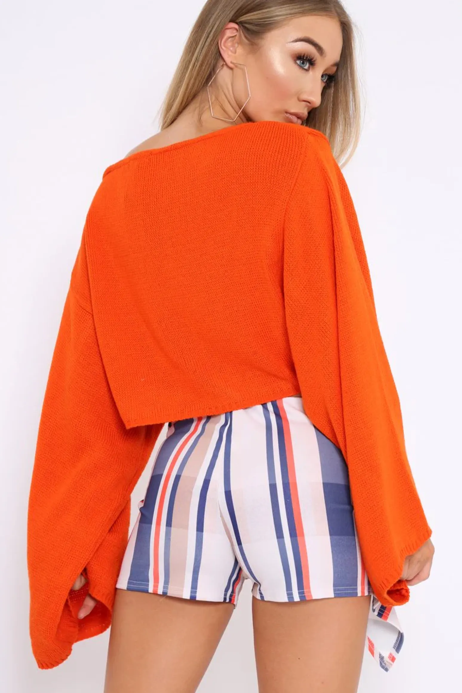 Rebellious Fashion Orange Cropped Batwing Jumper - Carmin