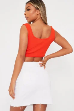Rebellious Fashion Orange Cropped Ring Detail Ribbed Crop Top - Judy