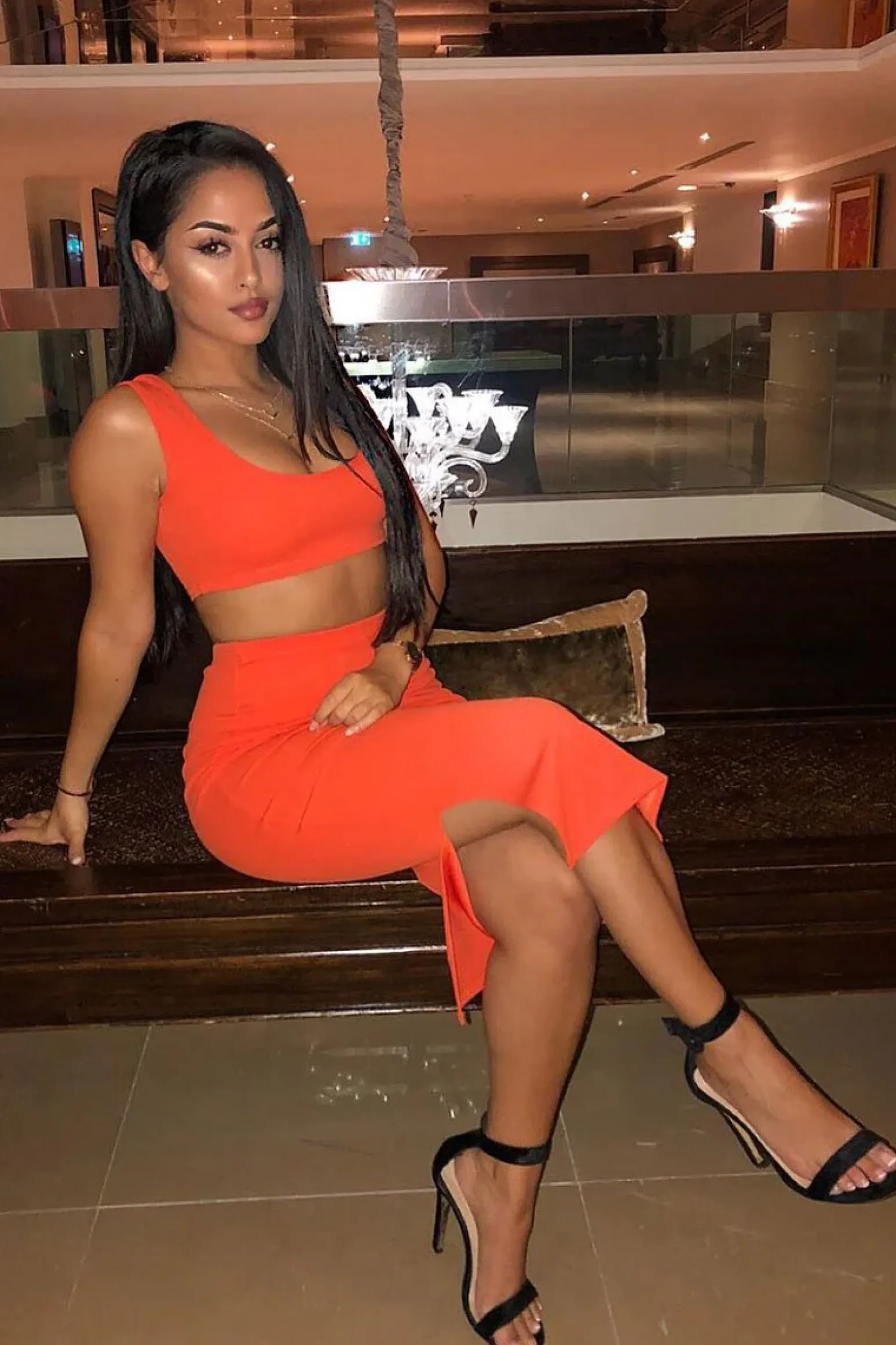 Rebellious Fashion Orange Crop Top And Split Hem Midi Skirt Co-ord - Daley