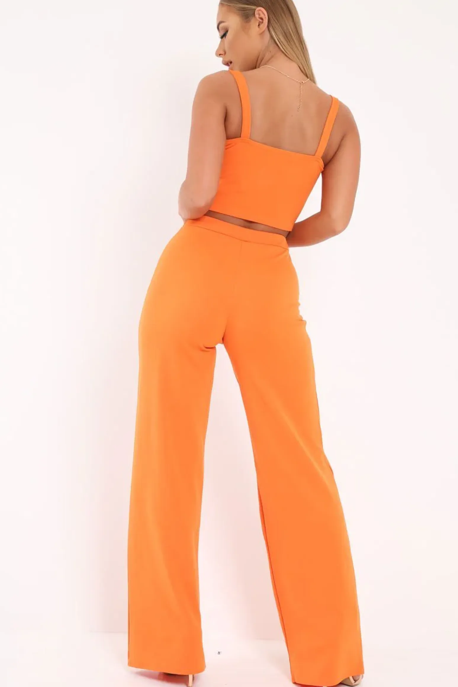 Rebellious Fashion Orange Crop Top and Trousers Co-ord Set - Kimmy