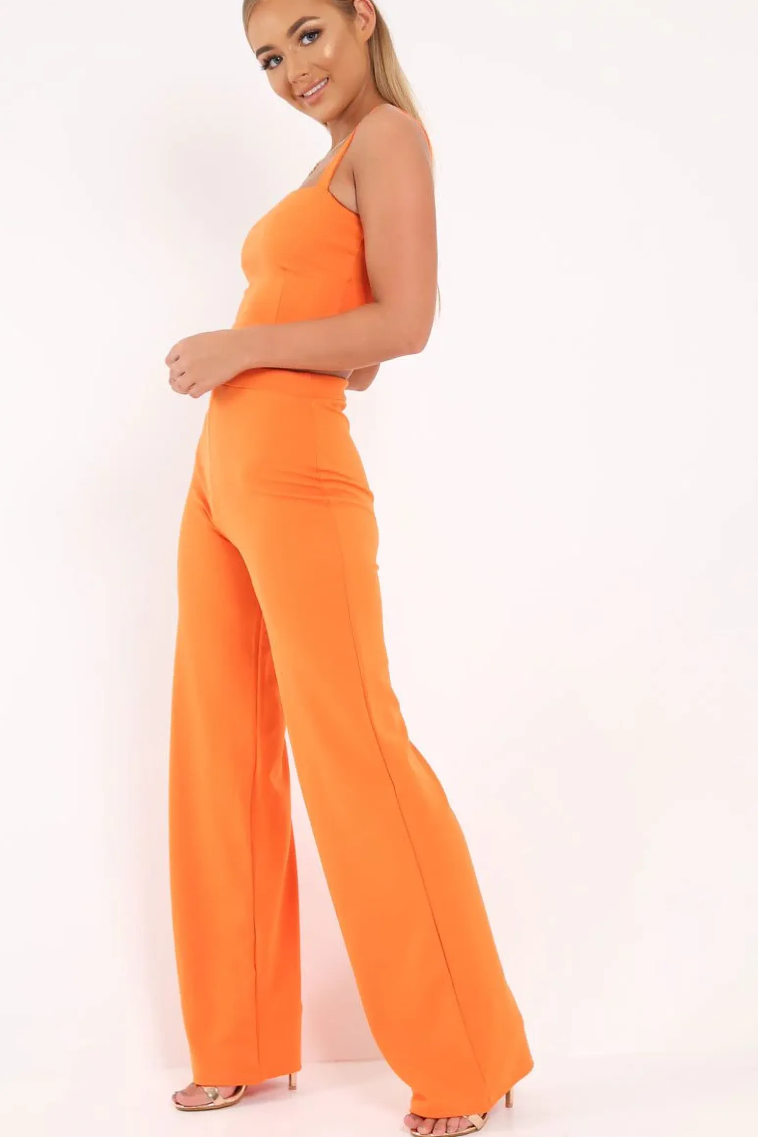 Rebellious Fashion Orange Crop Top and Trousers Co-ord Set - Kimmy