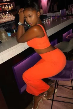 Rebellious Fashion Orange Crop Top and Trousers Co-ord Set - Kimmy