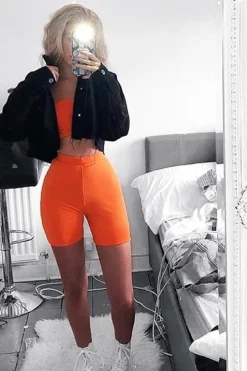 Rebellious Fashion Orange Cycling Shorts And Bandeau Co -ord - Edrie