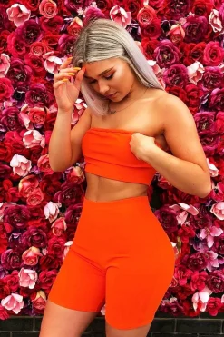 Rebellious Fashion Orange Cycling Shorts And Bandeau Co -ord - Edrie