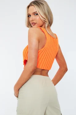 Rebellious Fashion Orange Distressed Knit Crop Top - Dani