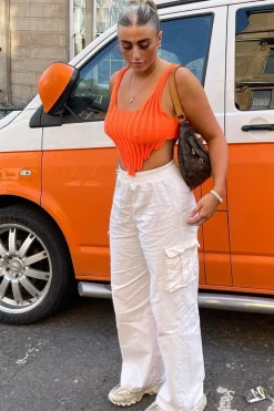 Rebellious Fashion Orange Distressed Knit Crop Top - Dani