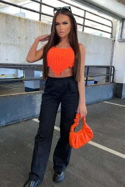 Rebellious Fashion Orange Distressed Knit Crop Top - Dani