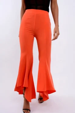 Rebellious Fashion Orange Flare Dip Hem Trousers - Fraya
