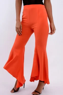 Rebellious Fashion Orange Flare Dip Hem Trousers - Fraya