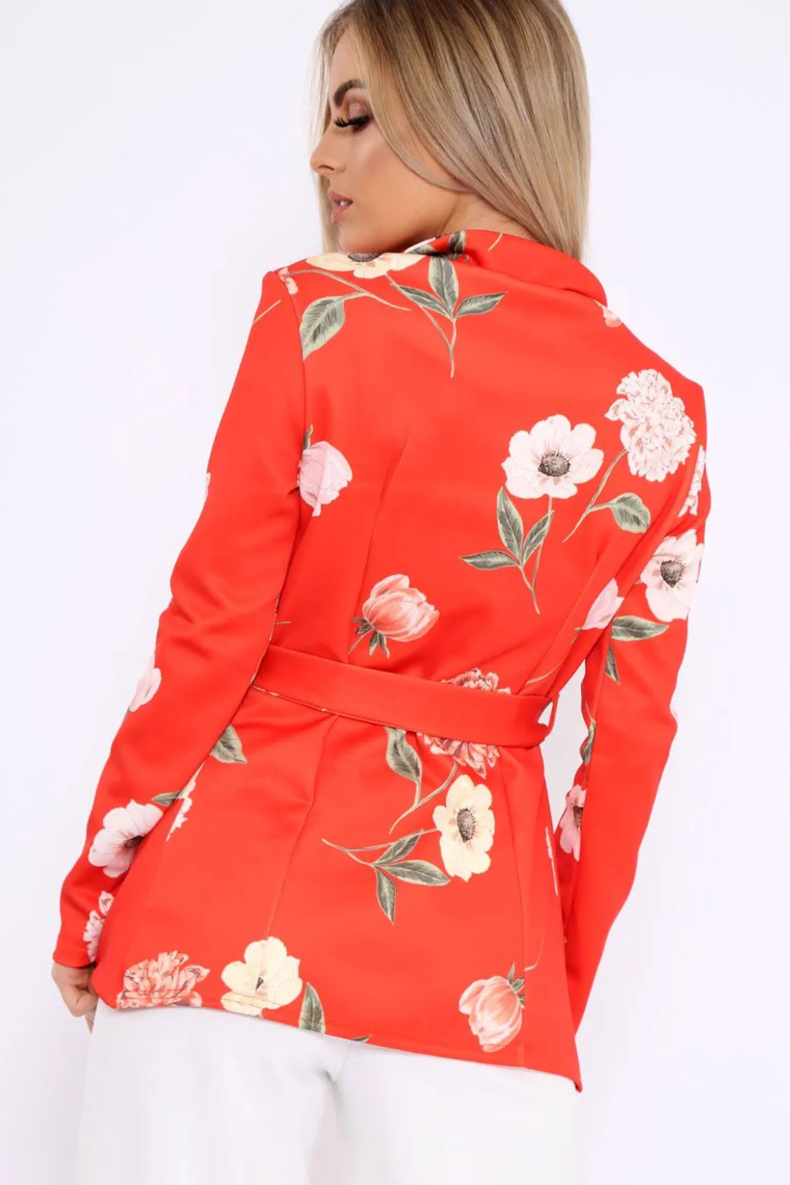 Rebellious Fashion Orange Floral Belted Blazer - Kenna