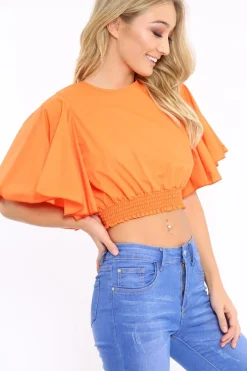 Rebellious Fashion Orange Frill Sleeve Crop Top - Siobhan