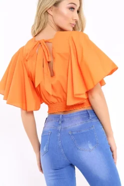Rebellious Fashion Orange Frill Sleeve Crop Top - Siobhan