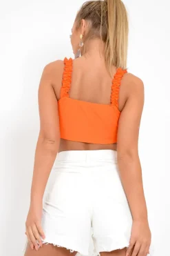Rebellious Fashion Orange Frill Tie Front Crop Top - Adali
