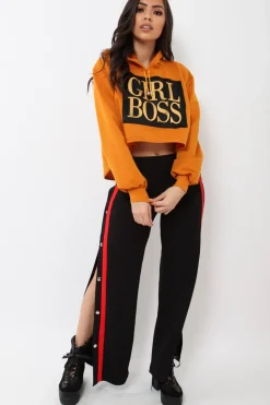 Rebellious Fashion Orange Girl Boss Cropped Hoodie - Kelsy