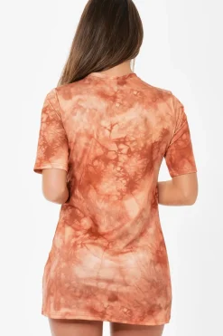 Rebellious Fashion Orange Graphic Print Lace Up T-shirt Dress - Brody