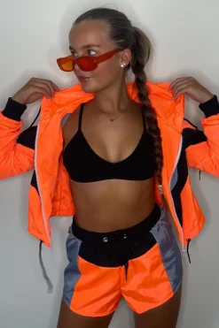 Rebellious Fashion Orange Grey Shell Hooded Jacket & Shorts Set - Jettie