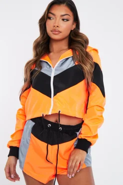 Rebellious Fashion Orange Grey Shell Hooded Jacket & Shorts Set - Jettie