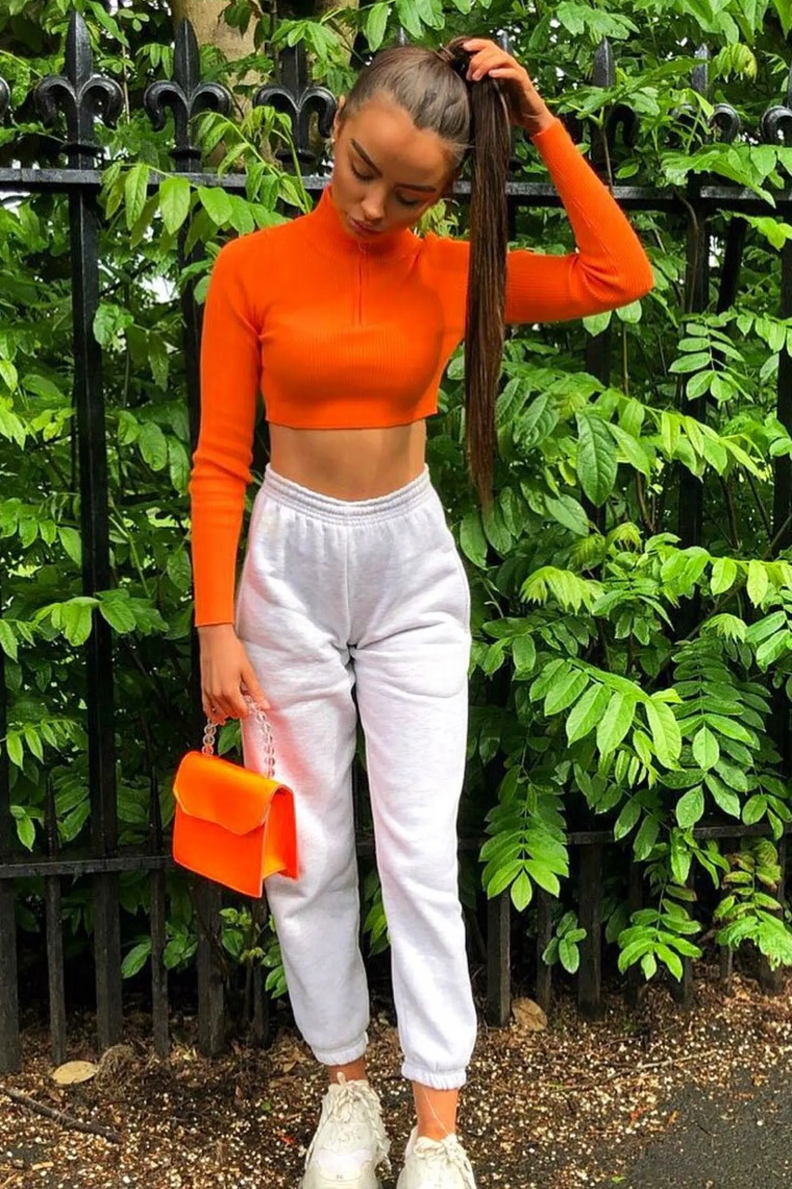 Rebellious Fashion Orange Half Zip Rib Crop Jumper - Elisea