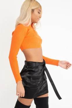 Rebellious Fashion Orange Half Zip Rib Crop Jumper - Elisea