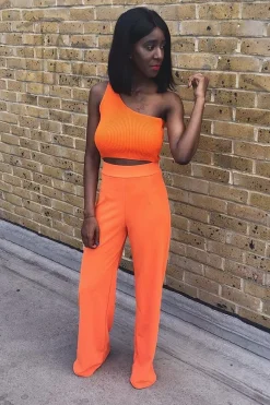 Rebellious Fashion Orange High Waisted Flare Trousers - Kym