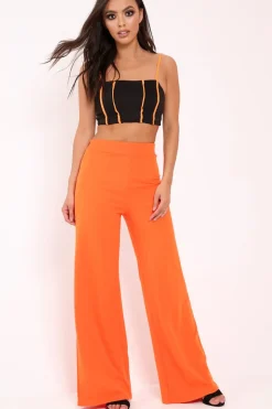 Rebellious Fashion Orange High Waisted Flare Trousers - Kym