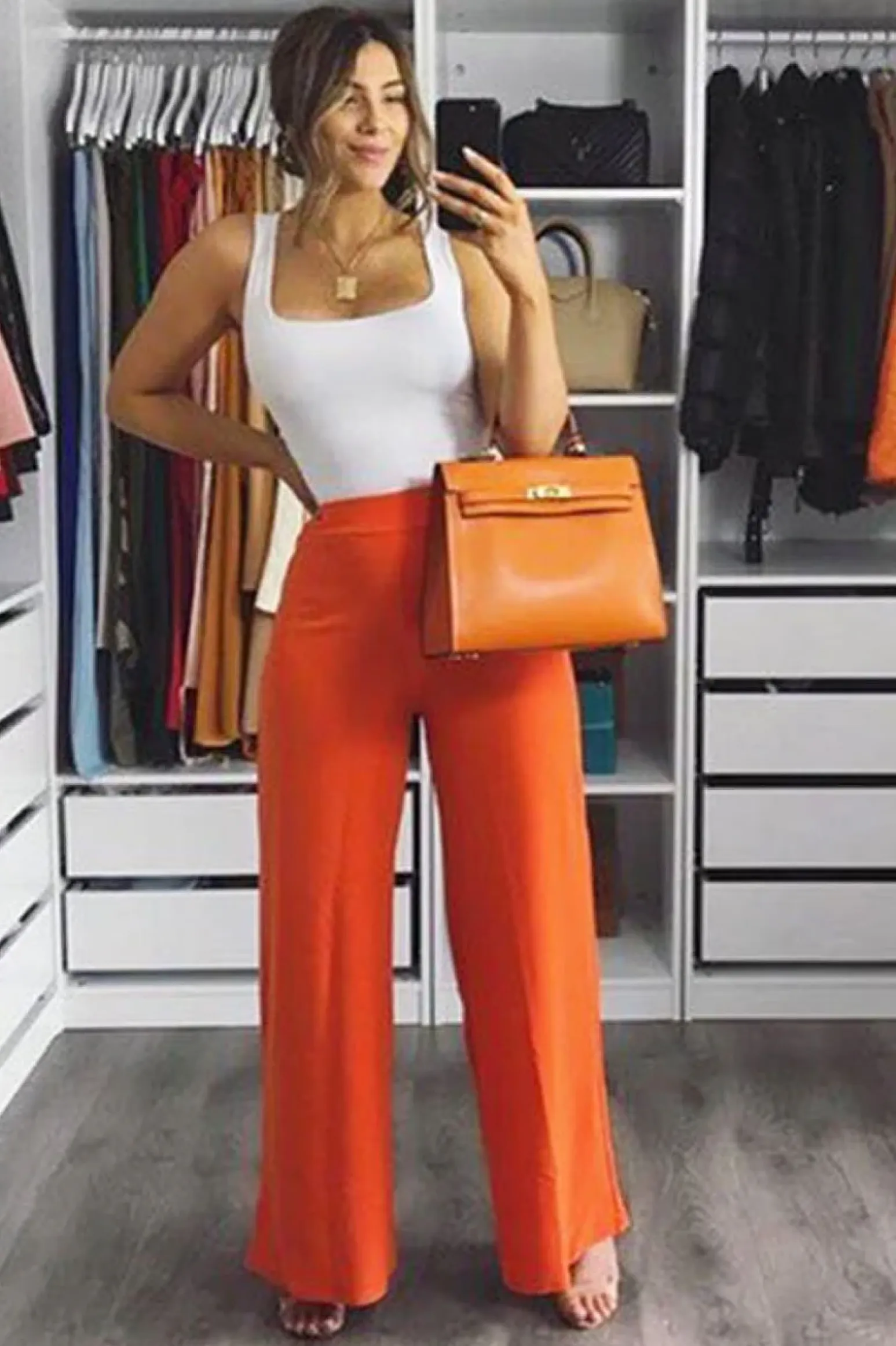Rebellious Fashion Orange High Waisted Flare Trousers - Kym