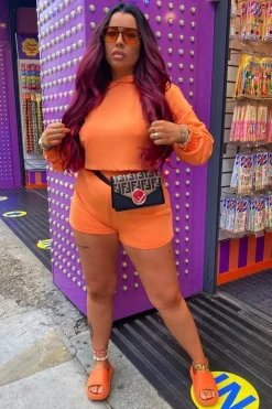 Rebellious Fashion Orange Hip Cut Out Elasticated Shorts - Zaleia