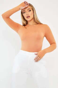 Rebellious Fashion Orange Keyhole Cut Out Slinky Bodysuit - Elidia