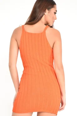 Rebellious Fashion Orange Knit Button Front Cami Dress - Devora