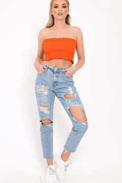 Rebellious Fashion Orange Knit Ribbed Bandeau Top - Daylee