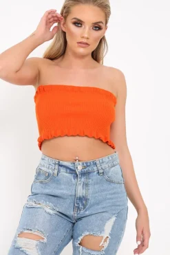 Rebellious Fashion Orange Knit Ribbed Bandeau Top - Daylee