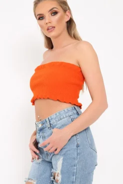 Rebellious Fashion Orange Knit Ribbed Bandeau Top - Daylee