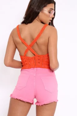 Rebellious Fashion Orange Knitted Cross Back Crop Top - Charis