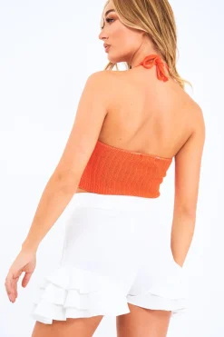 Rebellious Fashion Orange Knitted Halterneck Crop Top - Jacia