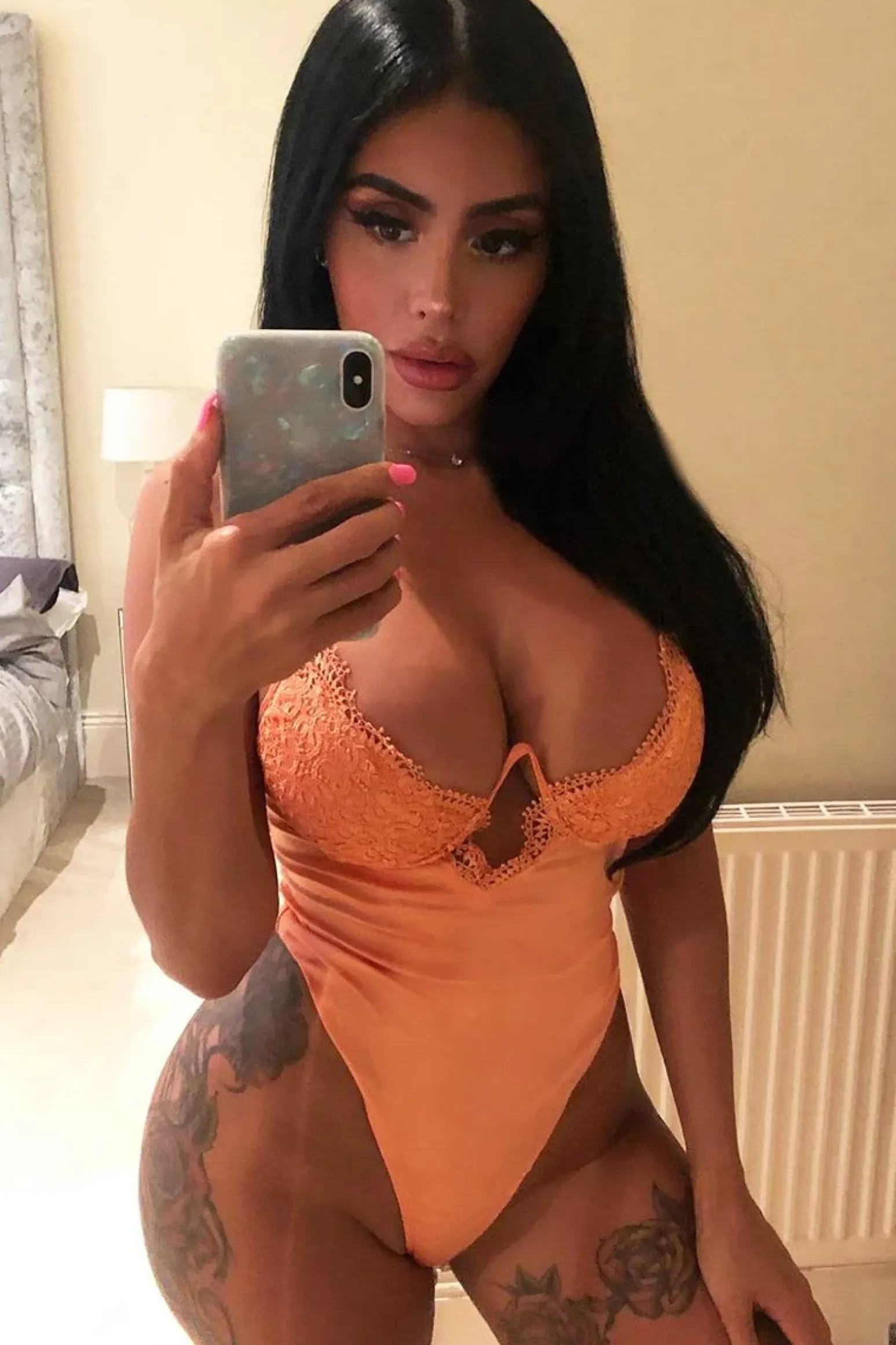 Rebellious Fashion Orange Lace Underwired Cup Detail Bodysuit - Mariah
