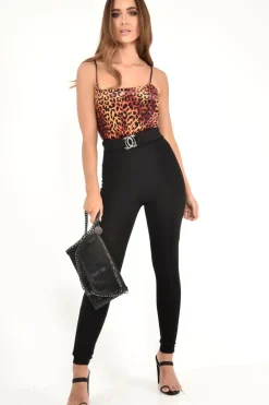 Rebellious Fashion Orange Leopard Velvet Cami Bodysuit - Lucelia