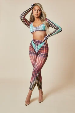 Rebellious Fashion Orange Multi Spot Print Crop Top & Leggings Set - Tori