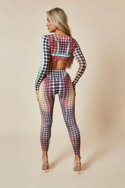 Rebellious Fashion Orange Multi Spot Print Crop Top & Leggings Set - Tori
