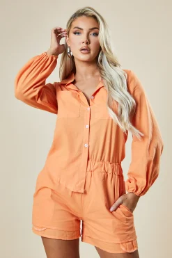Rebellious Fashion Orange Oversized Shirt & Shorts Co-ord Set - Kalina