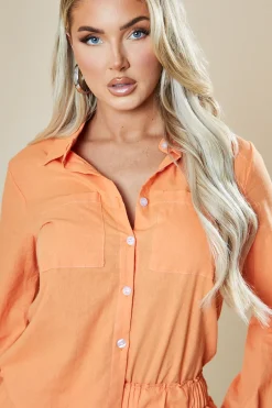Rebellious Fashion Orange Oversized Shirt & Shorts Co-ord Set - Kalina